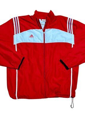 Adidas Track Jacket Y2K Red & White 3 Stripe Windbreaker Jacket, Men's XL